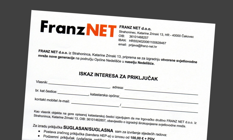 Odgovori na pitanja vezana uz Iskaz interesa za optiku tvrtke FRANZ NET